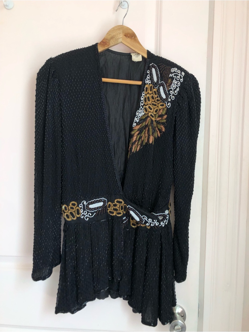Beaded Black 100% Silk Jacket with Embroidery